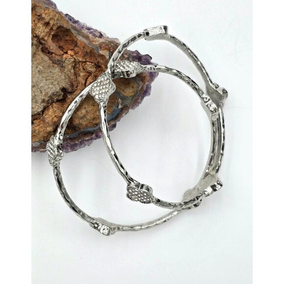 Silver Tone Crystal Rhinestone Clover Bangle Bracelets Set Of 2 Costume Jewelry - Picture 3 of 7